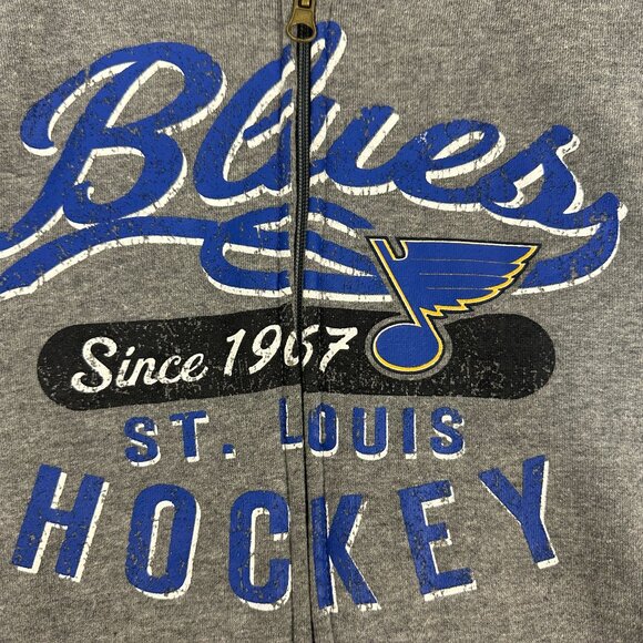 St Louis Blues NHL Hoodie Gray Full Zip Front Size Small Cotton Blend - Picture 3 of 7
